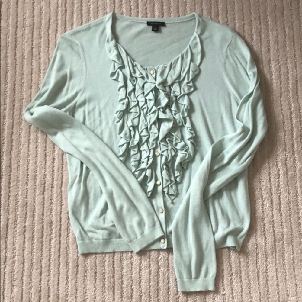 ANN TAYLOR Loft Ruffle Front Cardigan Small - Picture 2 of 6